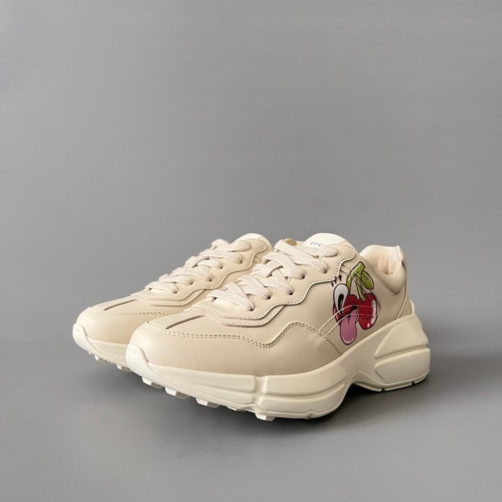 Aurora Custom Gucci Rhyton Ivory Leather Retro Sneaker with Cherry Print (Women's Edition)