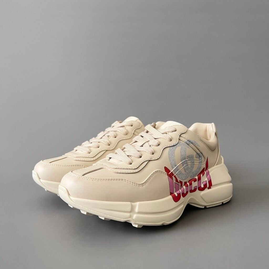 Aurora Custom Gucci Rhyton Ivory Leather Retro Sneaker with Glitter GG Logo Print (Women's Edition)