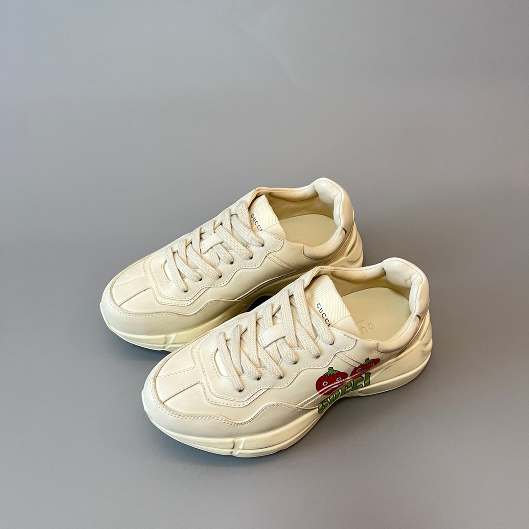 Aurora Custom Gucci Rhyton Ivory Leather Retro Sneaker with Cartoon Strawberry Print (Women's Edition) - Image 8