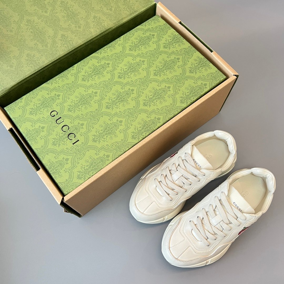 Aurora Custom Gucci Rhyton Ivory Leather Retro Sneaker with Cartoon Strawberry Print (Women's Edition) - Image 9