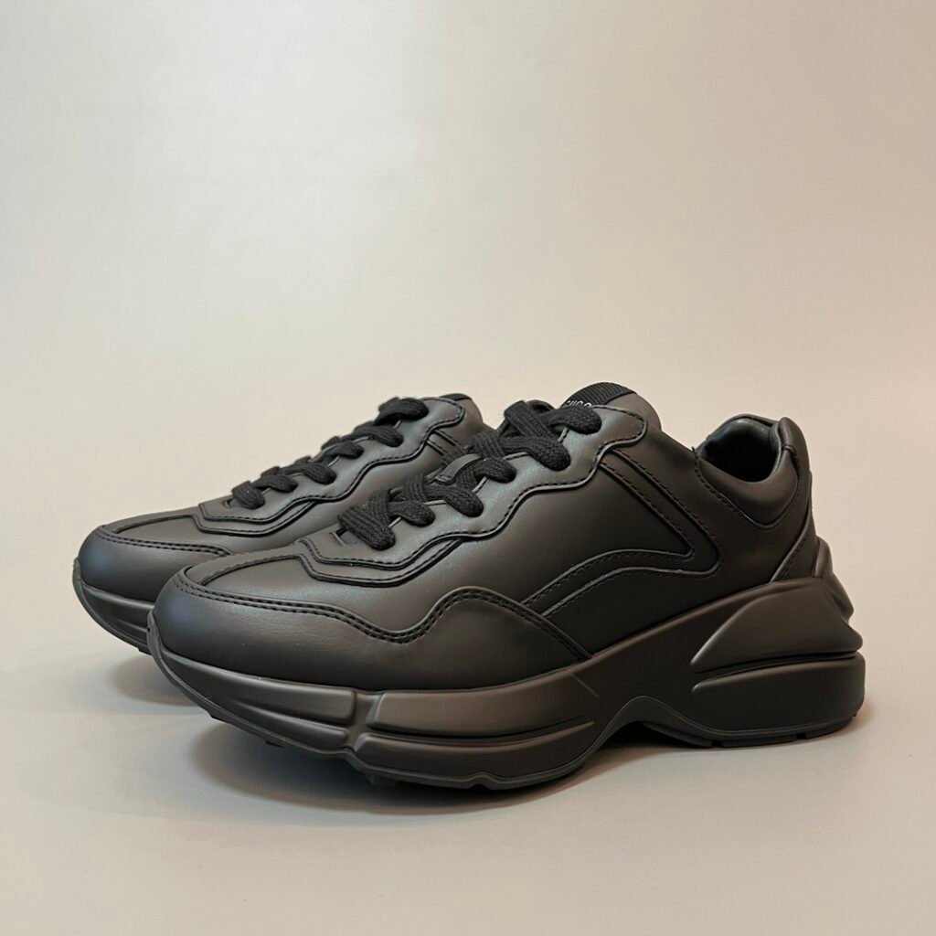 Aurora Custom Gucci Rhyton Matte Black Leather Chunky Sneaker (Unisex Edition)