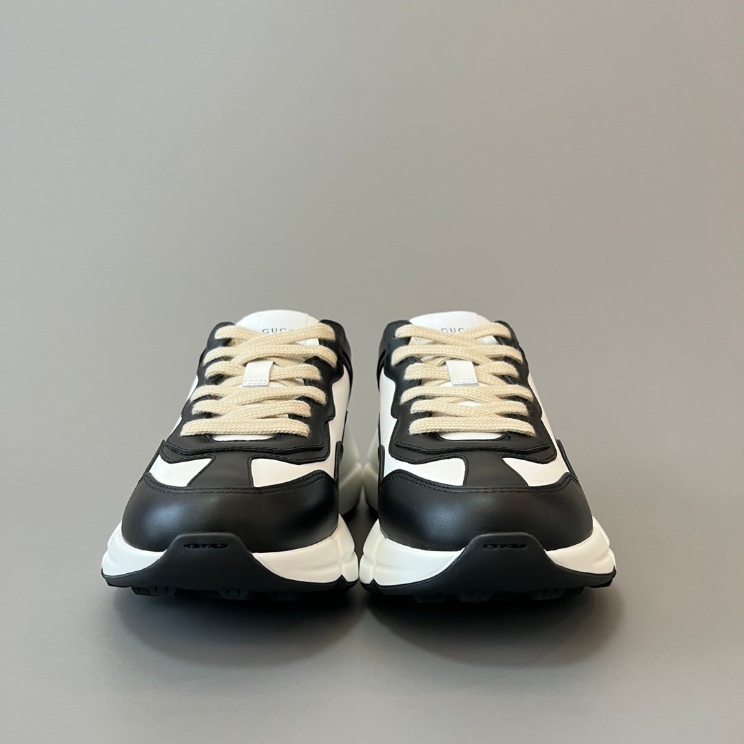 Aurora Custom Gucci Rhyton Black & White Leather Retro Sneaker (Unisex Edition) - Image 2