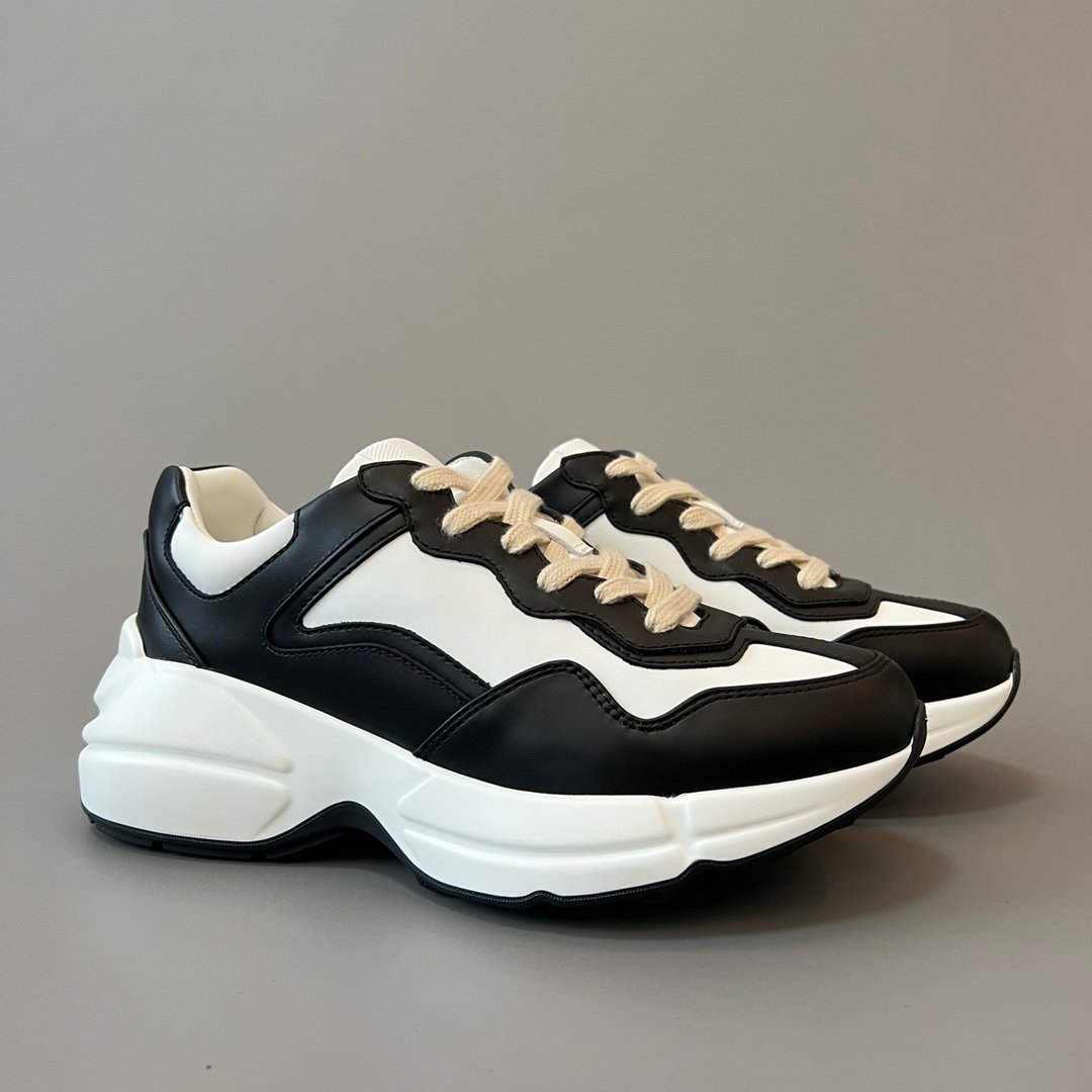 Aurora Custom Gucci Rhyton Black & White Leather Retro Sneaker (Unisex Edition) - Image 3