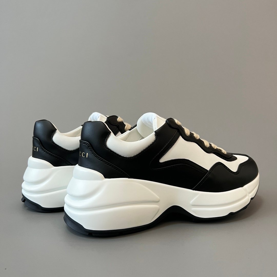 Aurora Custom Gucci Rhyton Black & White Leather Retro Sneaker (Unisex Edition) - Image 4