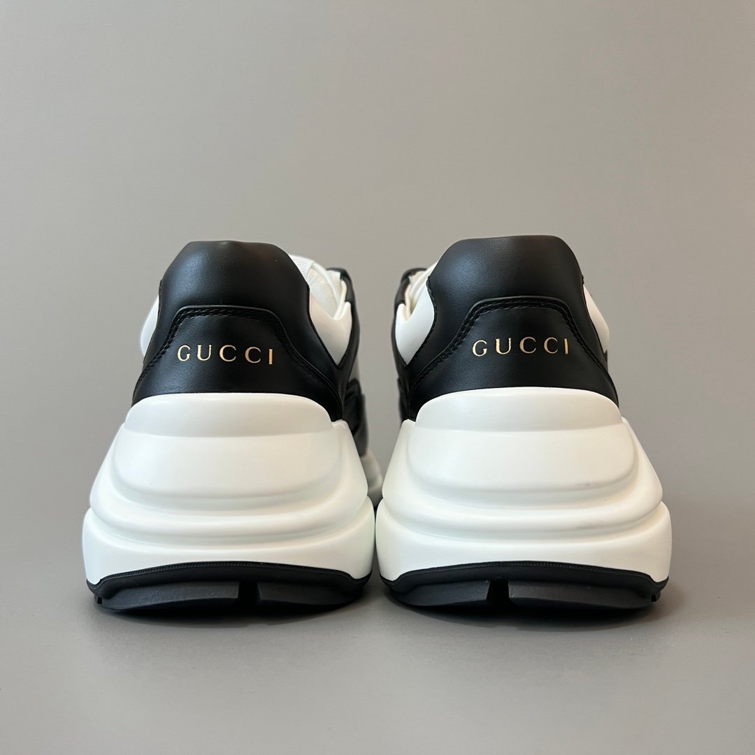 Aurora Custom Gucci Rhyton Black & White Leather Retro Sneaker (Unisex Edition) - Image 5