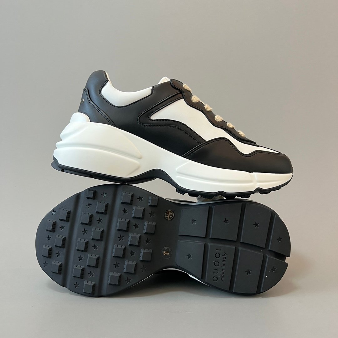 Aurora Custom Gucci Rhyton Black & White Leather Retro Sneaker (Unisex Edition) - Image 6