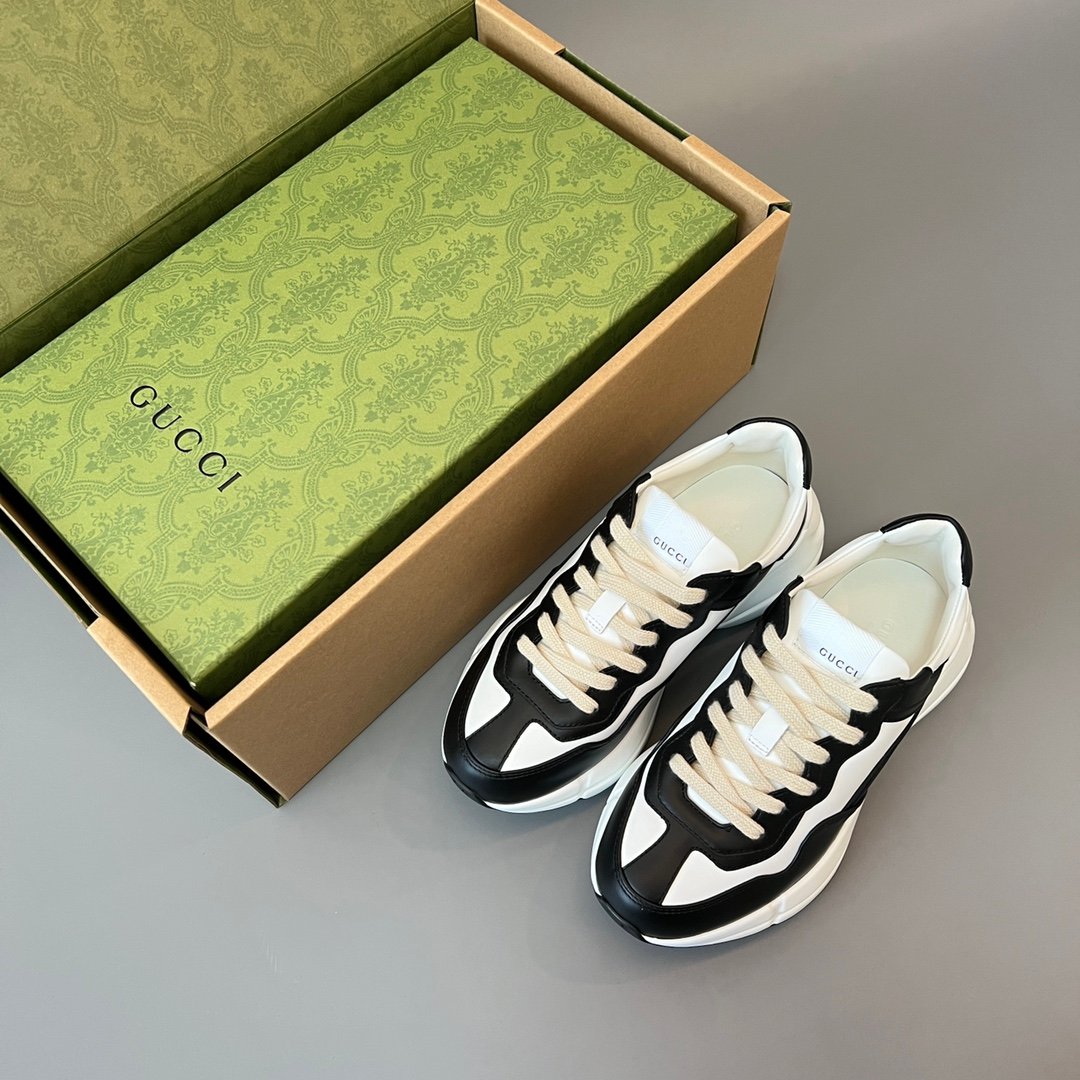 Aurora Custom Gucci Rhyton Black & White Leather Retro Sneaker (Unisex Edition) - Image 9