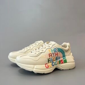 Aurora Custom Gucci Rhyton Ivory Leather Retro Sneaker with The North Face Print (Unisex Edition)