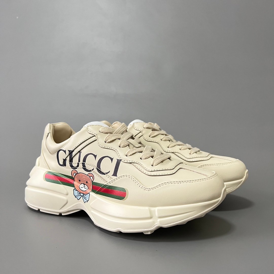 Aurora Custom Gucci Rhyton Ivory Leather Retro Sneaker with Teddy Bear Print (Unisex Edition) - Image 3