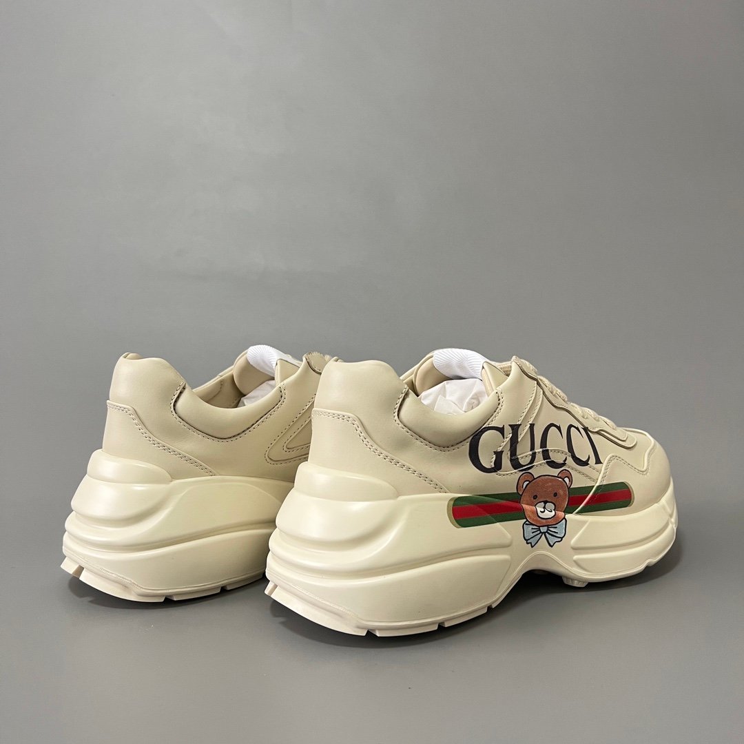 Aurora Custom Gucci Rhyton Ivory Leather Retro Sneaker with Teddy Bear Print (Unisex Edition) - Image 4