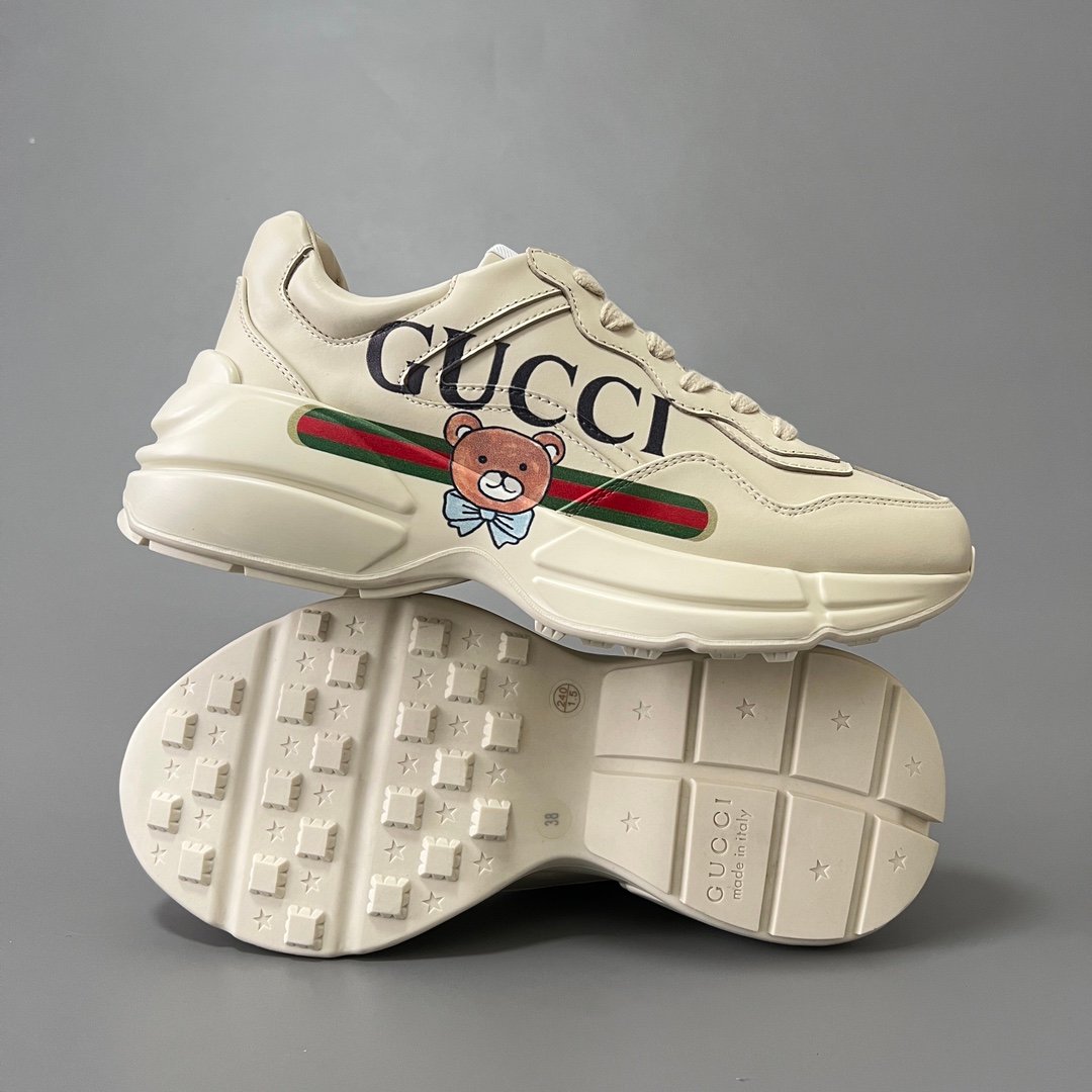 Aurora Custom Gucci Rhyton Ivory Leather Retro Sneaker with Teddy Bear Print (Unisex Edition) - Image 6