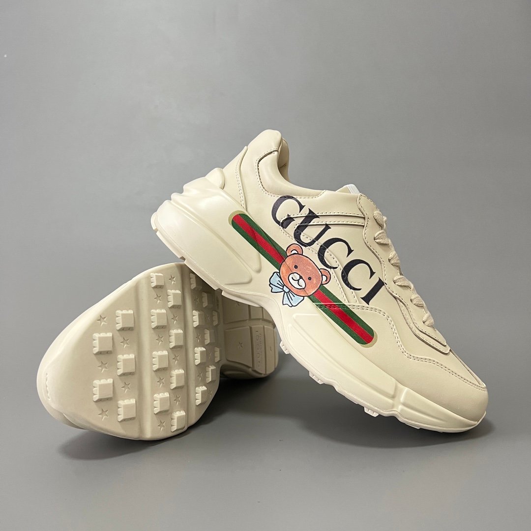 Aurora Custom Gucci Rhyton Ivory Leather Retro Sneaker with Teddy Bear Print (Unisex Edition) - Image 7
