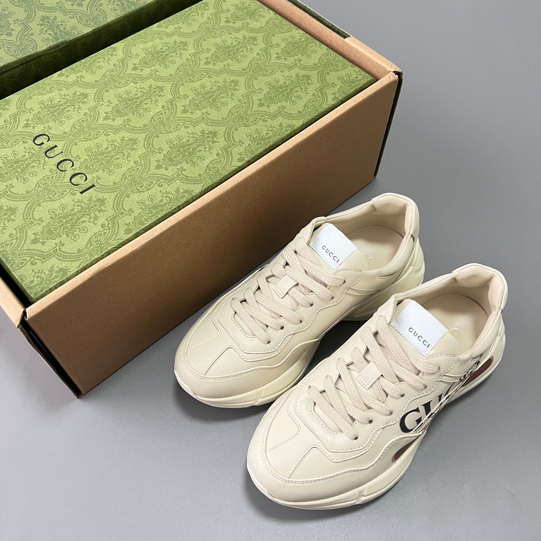 Aurora Custom Gucci Rhyton Ivory Leather Retro Sneaker with Teddy Bear Print (Unisex Edition) - Image 9