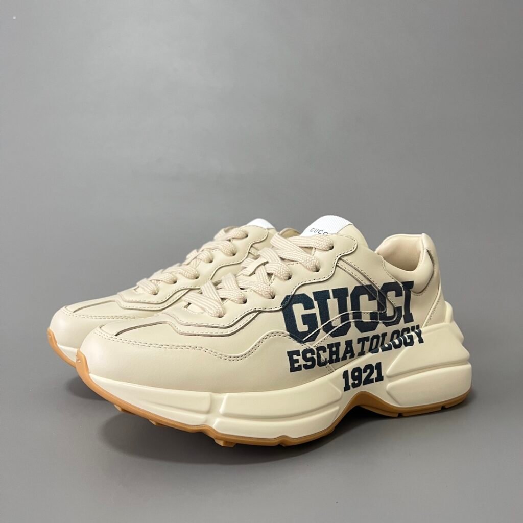 Aurora Custom Gucci Rhyton Ivory Leather Retro Sneaker with Eschatology 1921 Print (Unisex Edition)
