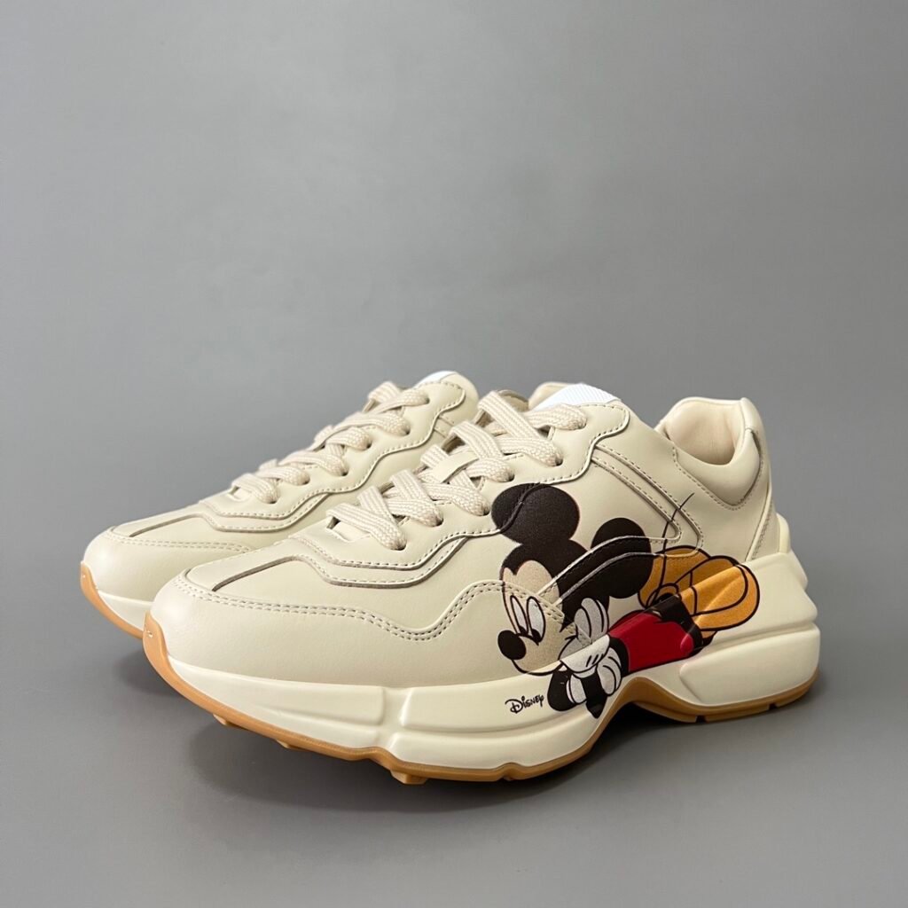 Aurora Custom Gucci Rhyton Ivory Leather Retro Sneaker with Disney Mickey Mouse Print (Unisex Edition)