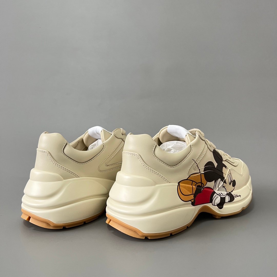 Aurora Custom Gucci Rhyton Ivory Leather Retro Sneaker with Disney Mickey Mouse Print (Unisex Edition) - Image 4