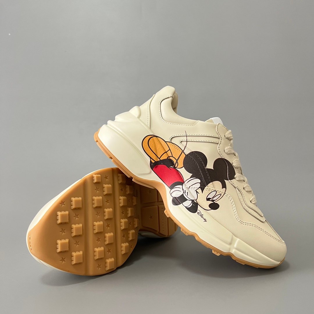 Aurora Custom Gucci Rhyton Ivory Leather Retro Sneaker with Disney Mickey Mouse Print (Unisex Edition) - Image 7