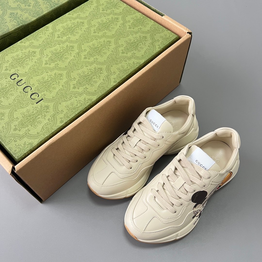 Aurora Custom Gucci Rhyton Ivory Leather Retro Sneaker with Disney Mickey Mouse Print (Unisex Edition) - Image 9