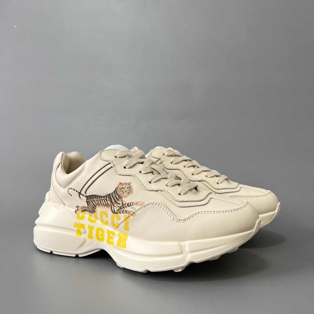 Aurora Custom Gucci Rhyton Ivory Leather Retro Sneaker with Gucci Tiger Print (Unisex Edition) - Image 3