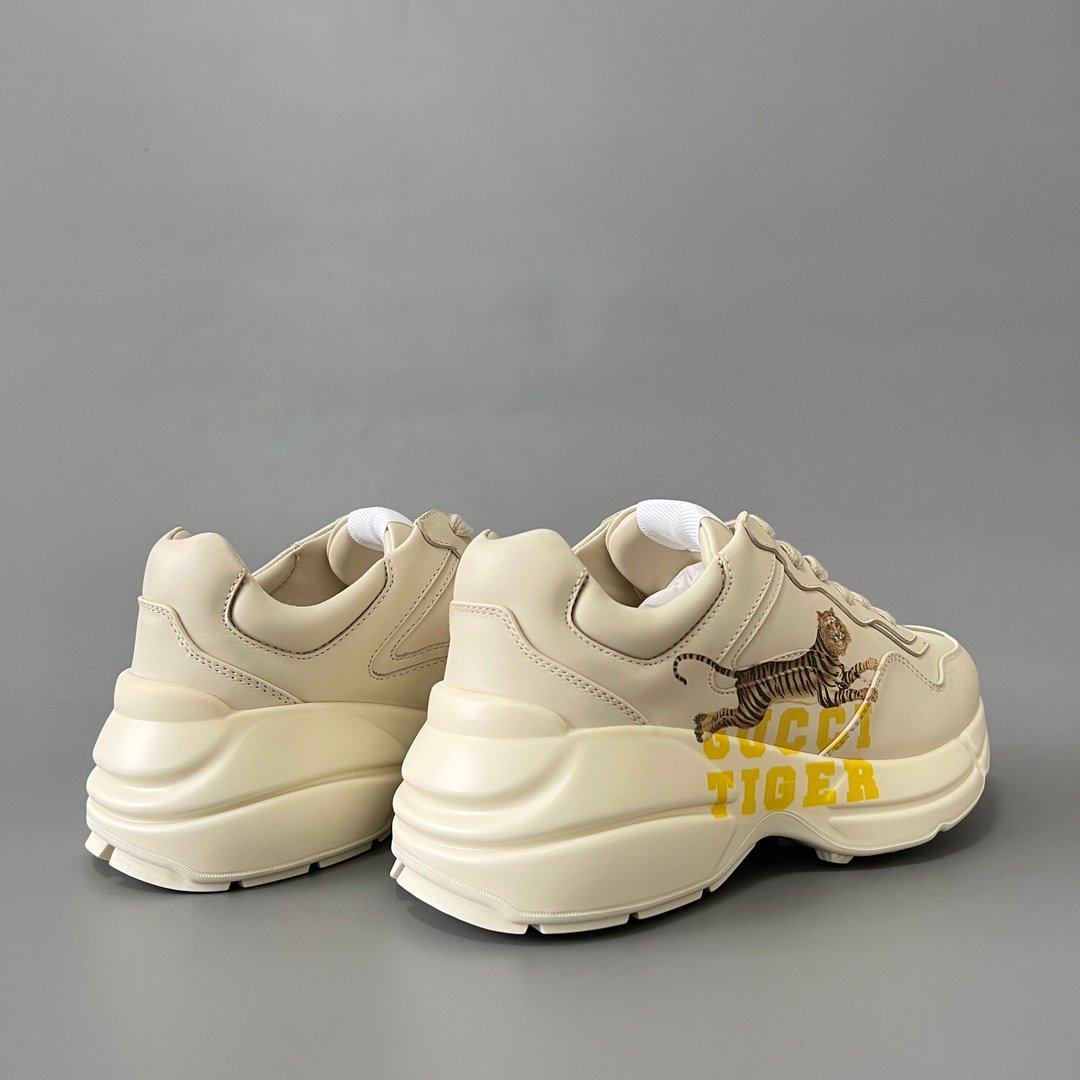 Aurora Custom Gucci Rhyton Ivory Leather Retro Sneaker with Gucci Tiger Print (Unisex Edition) - Image 4