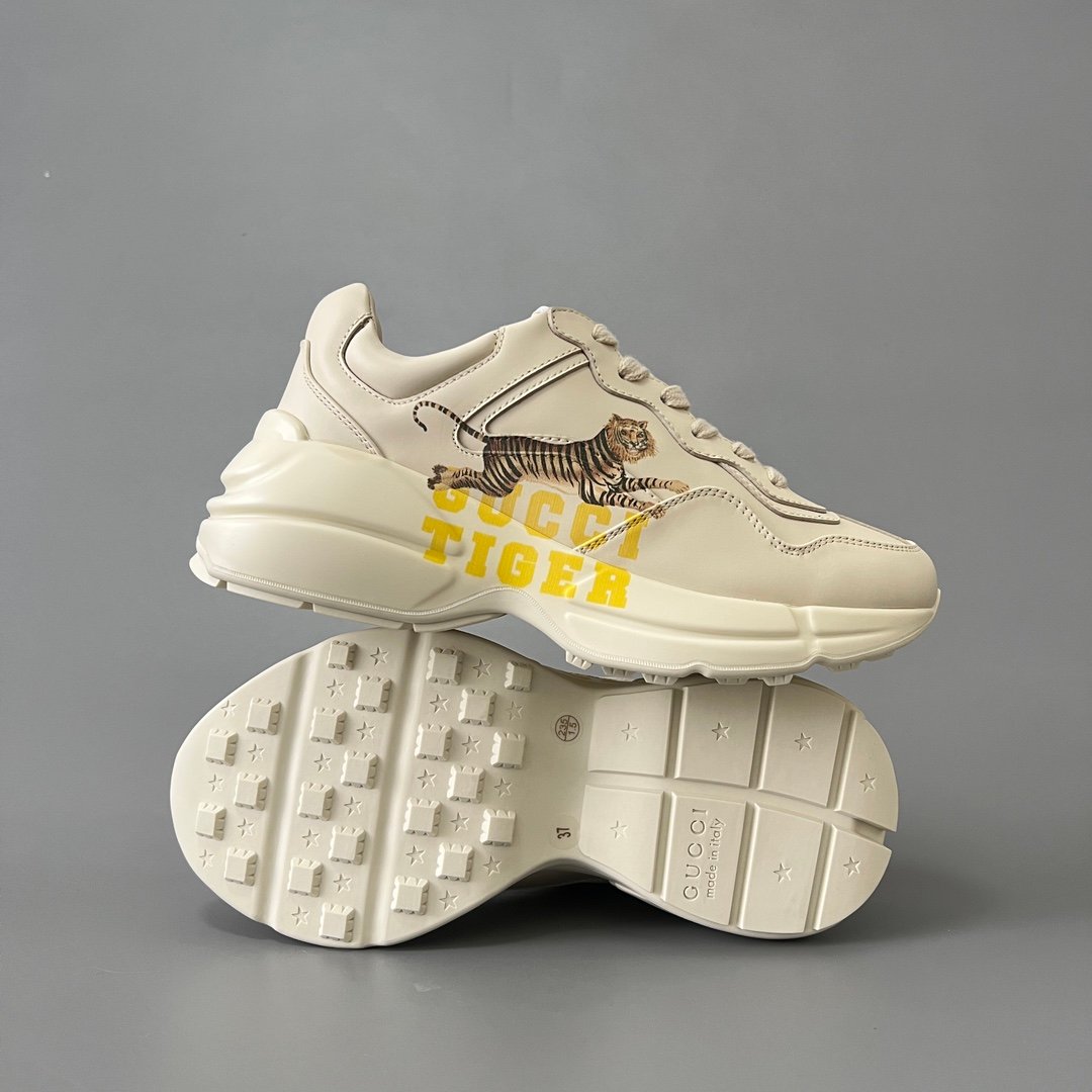 Aurora Custom Gucci Rhyton Ivory Leather Retro Sneaker with Gucci Tiger Print (Unisex Edition) - Image 6