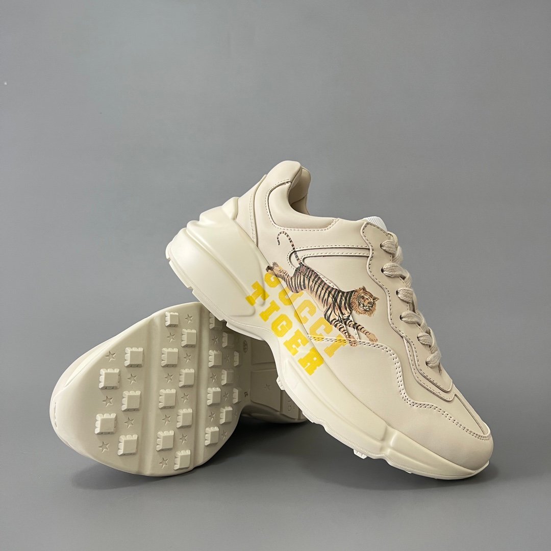 Aurora Custom Gucci Rhyton Ivory Leather Retro Sneaker with Gucci Tiger Print (Unisex Edition) - Image 7
