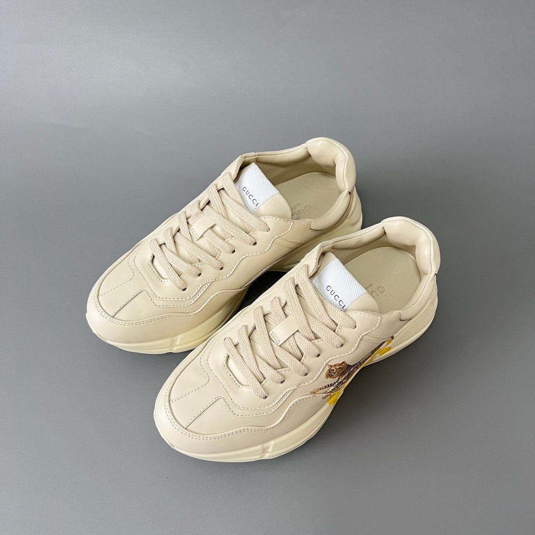 Aurora Custom Gucci Rhyton Ivory Leather Retro Sneaker with Gucci Tiger Print (Unisex Edition) - Image 8