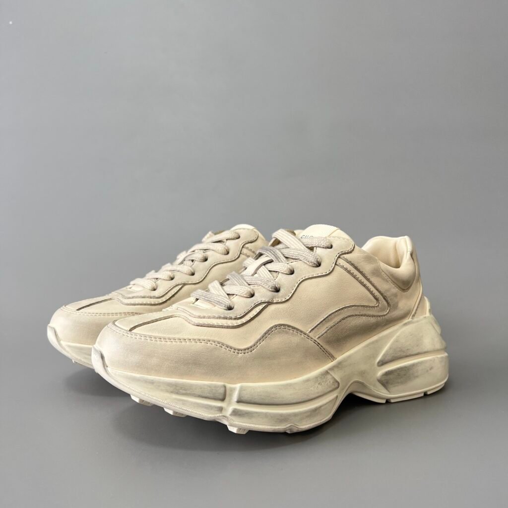 Aurora Custom Gucci Rhyton Distressed Ivory Leather Retro Sneaker (Unisex Edition)