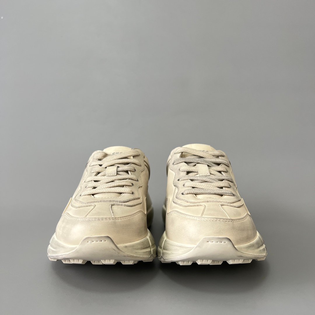 Aurora Custom Gucci Rhyton Distressed Ivory Leather Retro Sneaker (Unisex Edition) - Image 2