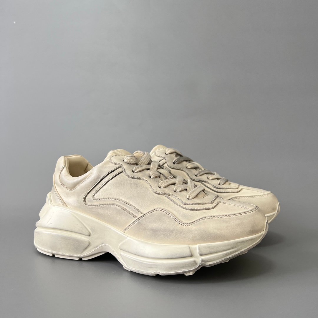 Aurora Custom Gucci Rhyton Distressed Ivory Leather Retro Sneaker (Unisex Edition) - Image 3