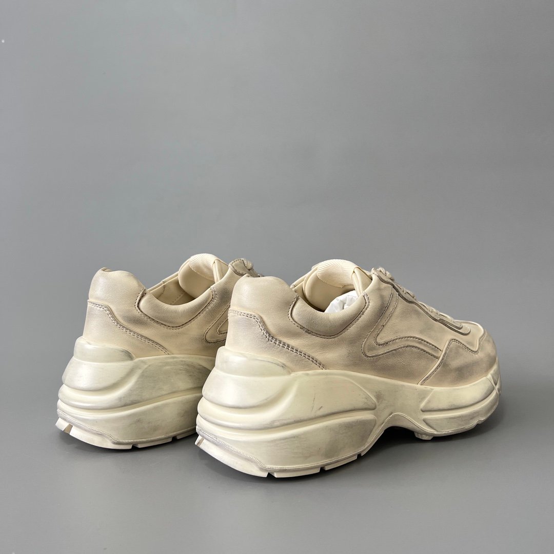 Aurora Custom Gucci Rhyton Distressed Ivory Leather Retro Sneaker (Unisex Edition) - Image 4