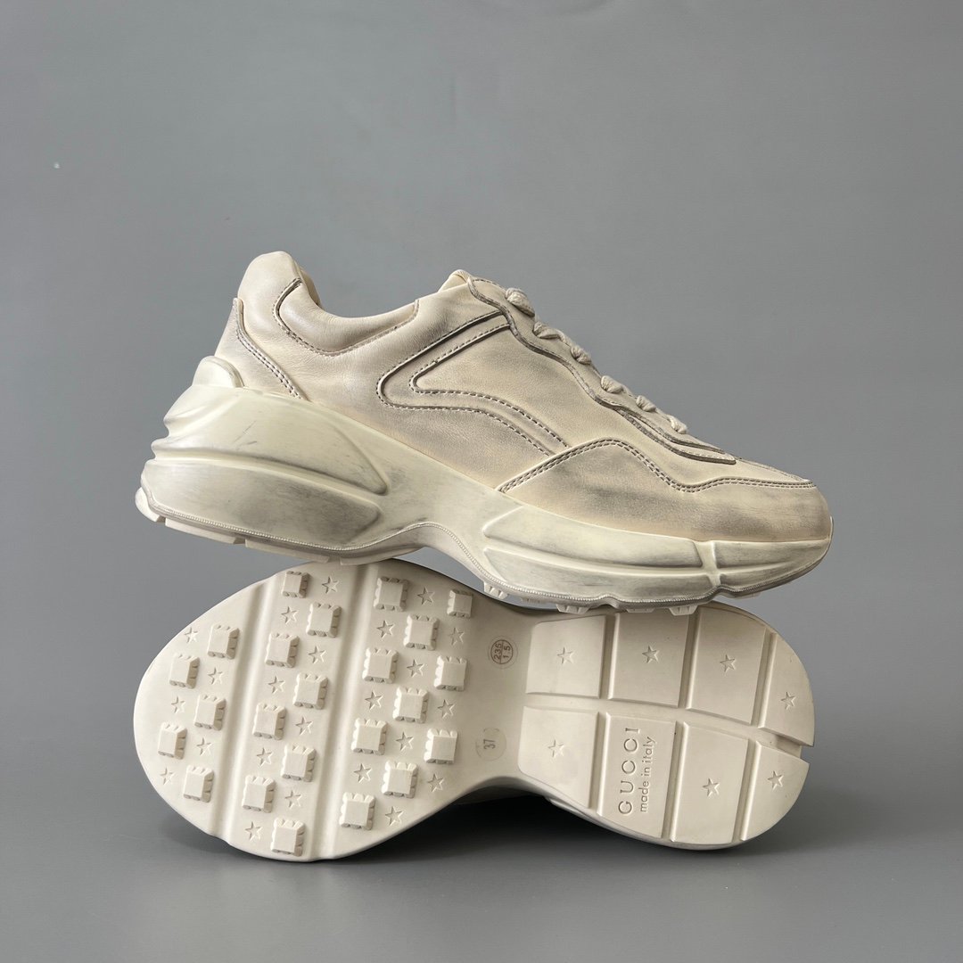 Aurora Custom Gucci Rhyton Distressed Ivory Leather Retro Sneaker (Unisex Edition) - Image 6
