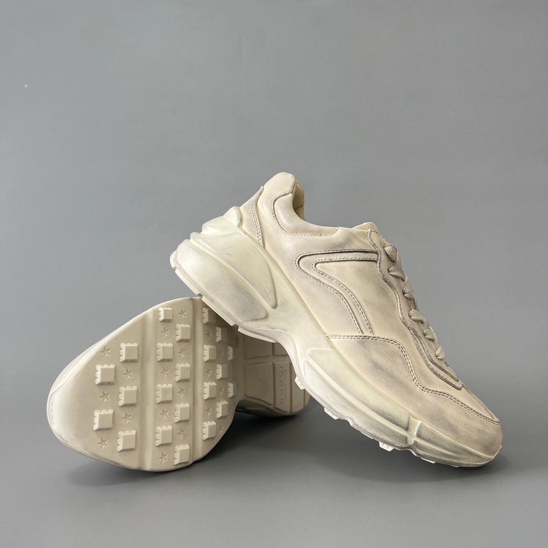 Aurora Custom Gucci Rhyton Distressed Ivory Leather Retro Sneaker (Unisex Edition) - Image 7