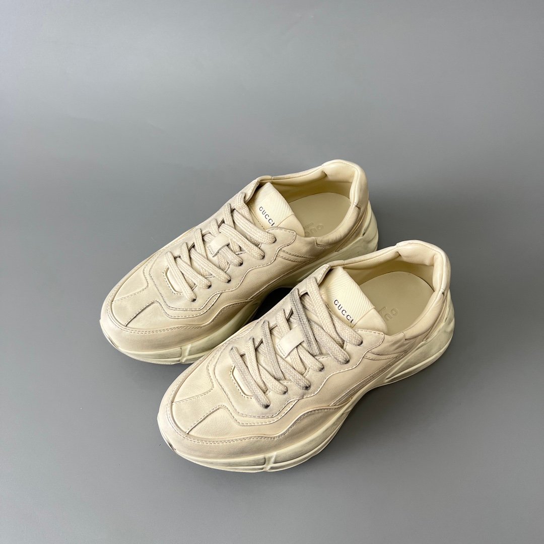 Aurora Custom Gucci Rhyton Distressed Ivory Leather Retro Sneaker (Unisex Edition) - Image 8