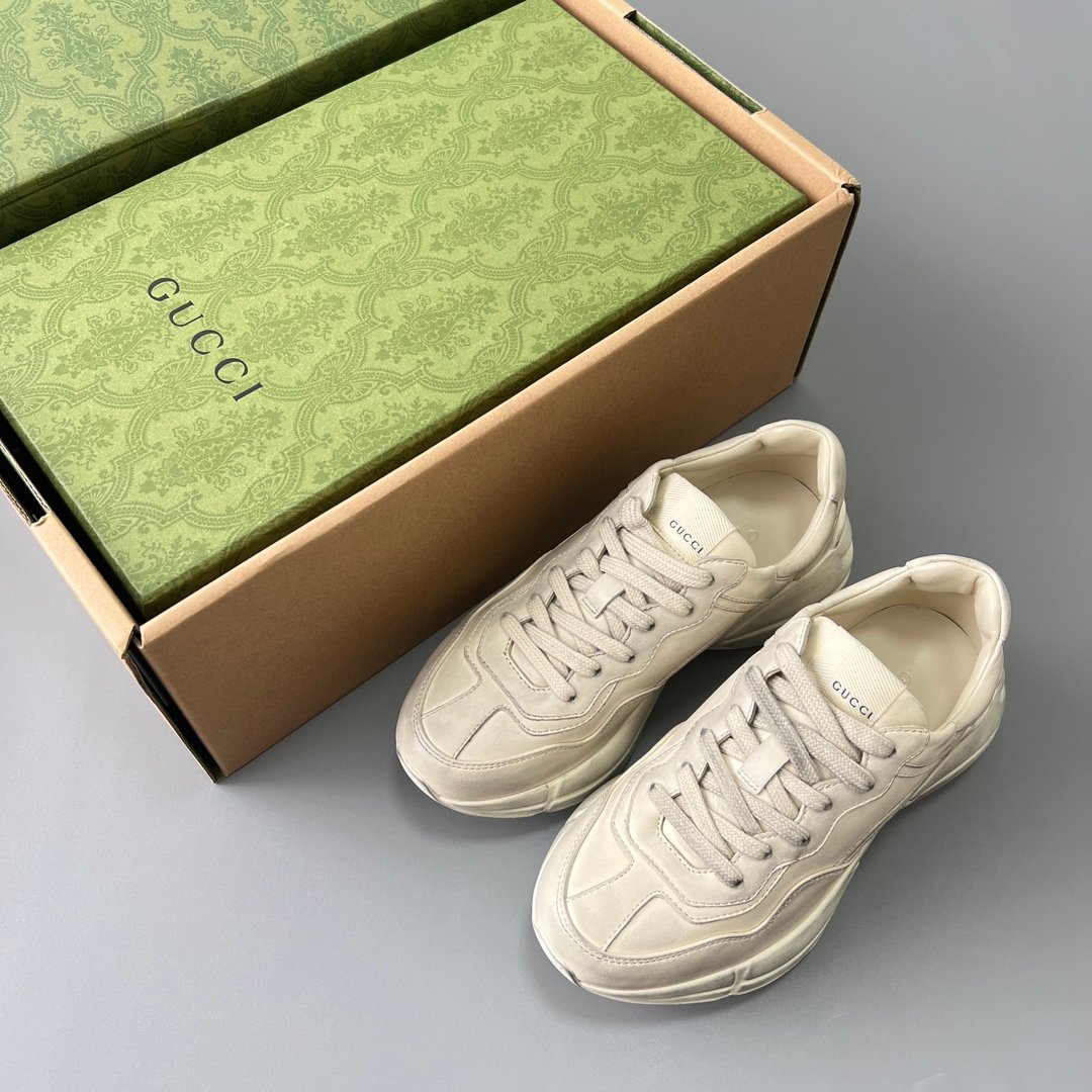 Aurora Custom Gucci Rhyton Distressed Ivory Leather Retro Sneaker (Unisex Edition) - Image 9