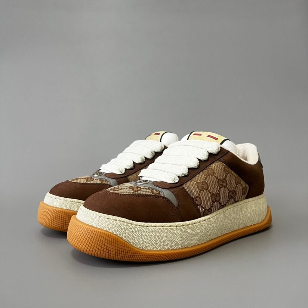 Aurora Custom Gucci Screener "Chunky Platform" GG Supreme Canvas & Brown Suede Sneaker (Men's Edition)