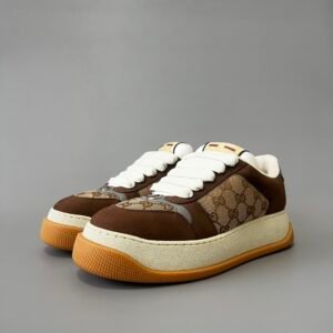 Aurora Custom Gucci Screener "Chunky Platform" GG Supreme Canvas & Brown Suede Sneaker (Men's Edition)