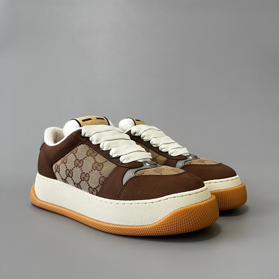 Aurora Custom Gucci Screener "Chunky Platform" GG Supreme Canvas & Brown Suede Sneaker (Men's Edition) - Image 3