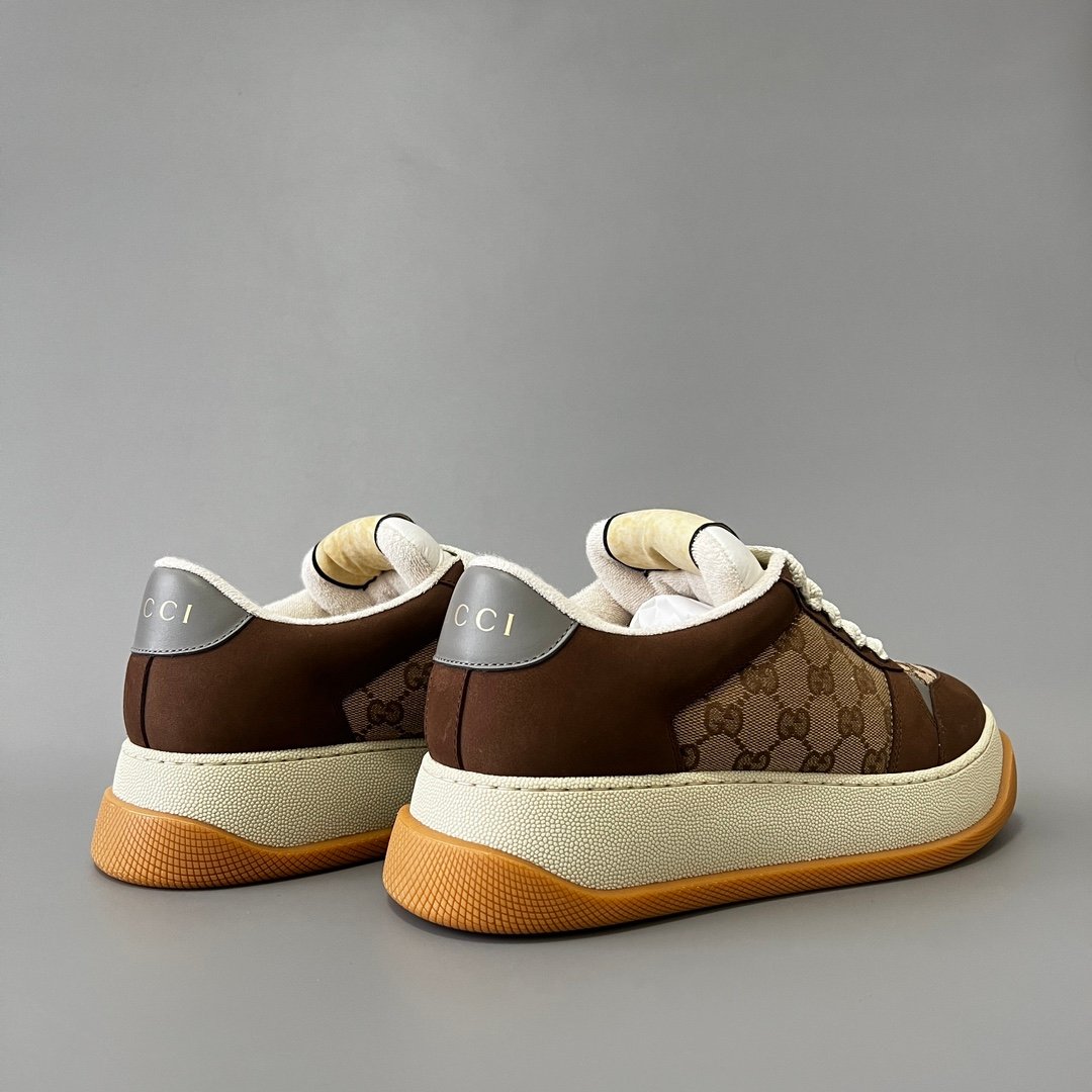 Aurora Custom Gucci Screener "Chunky Platform" GG Supreme Canvas & Brown Suede Sneaker (Men's Edition) - Image 4