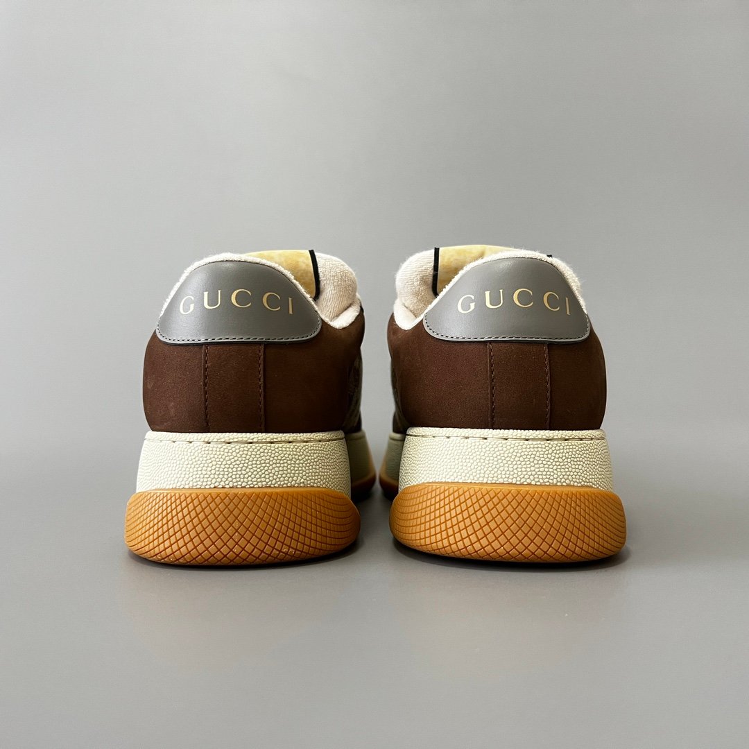 Aurora Custom Gucci Screener "Chunky Platform" GG Supreme Canvas & Brown Suede Sneaker (Men's Edition) - Image 5