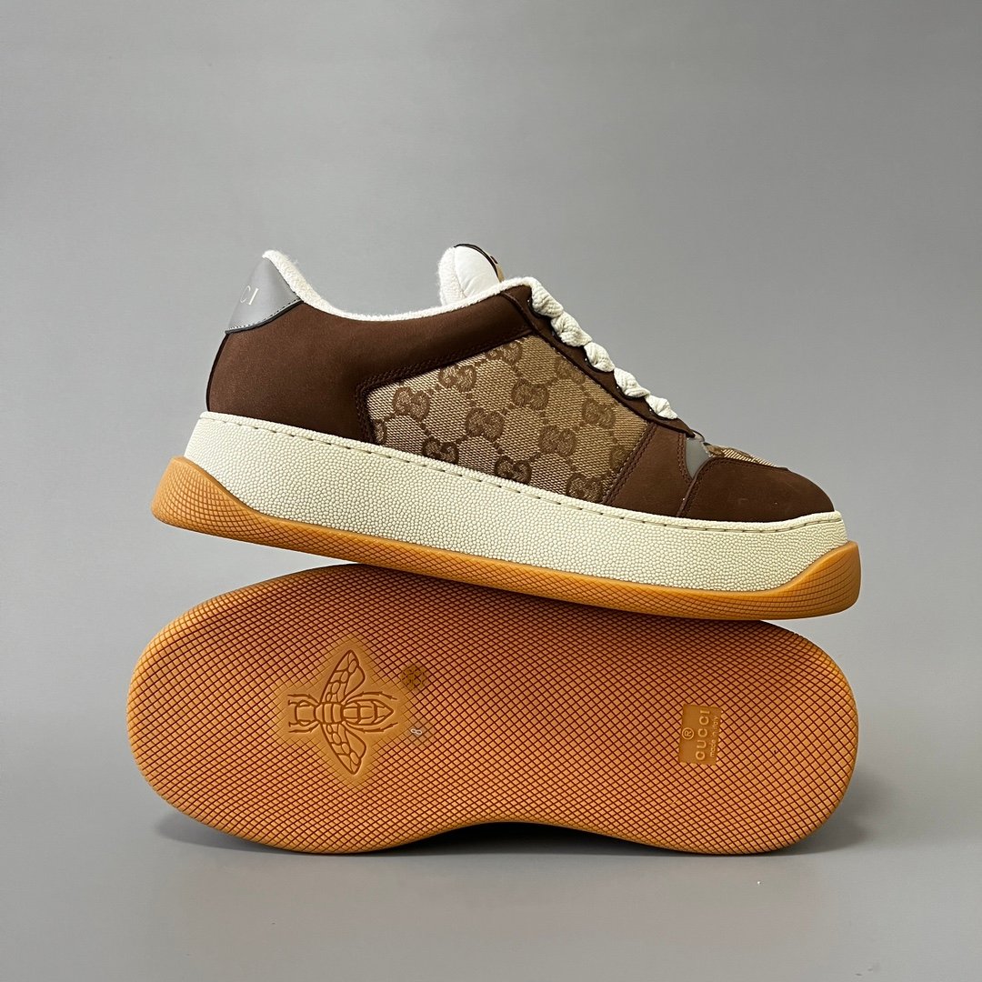 Aurora Custom Gucci Screener "Chunky Platform" GG Supreme Canvas & Brown Suede Sneaker (Men's Edition) - Image 6