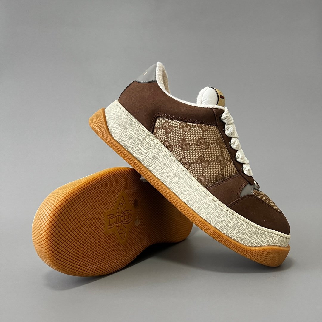 Aurora Custom Gucci Screener "Chunky Platform" GG Supreme Canvas & Brown Suede Sneaker (Men's Edition) - Image 7