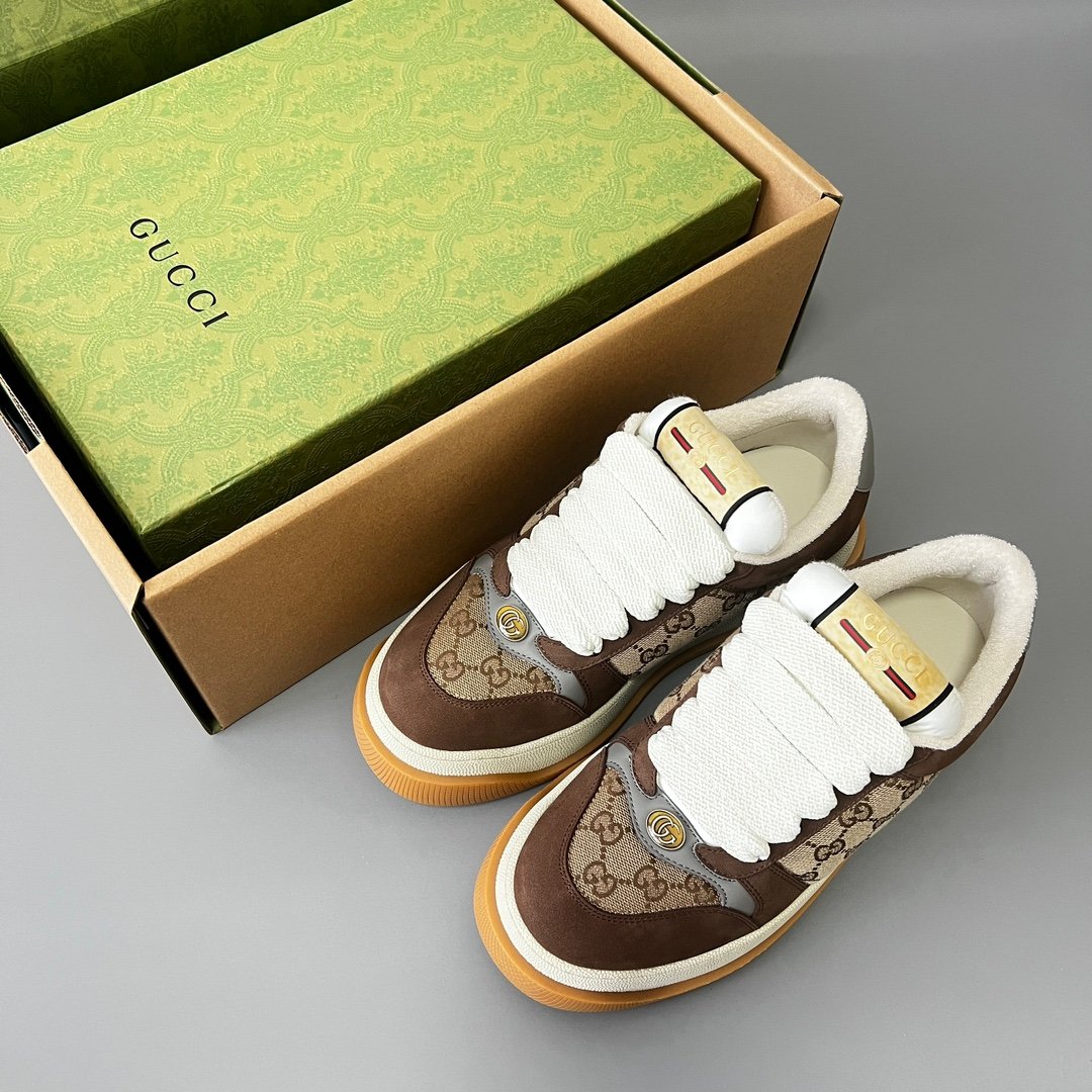 Aurora Custom Gucci Screener "Chunky Platform" GG Supreme Canvas & Brown Suede Sneaker (Men's Edition) - Image 9