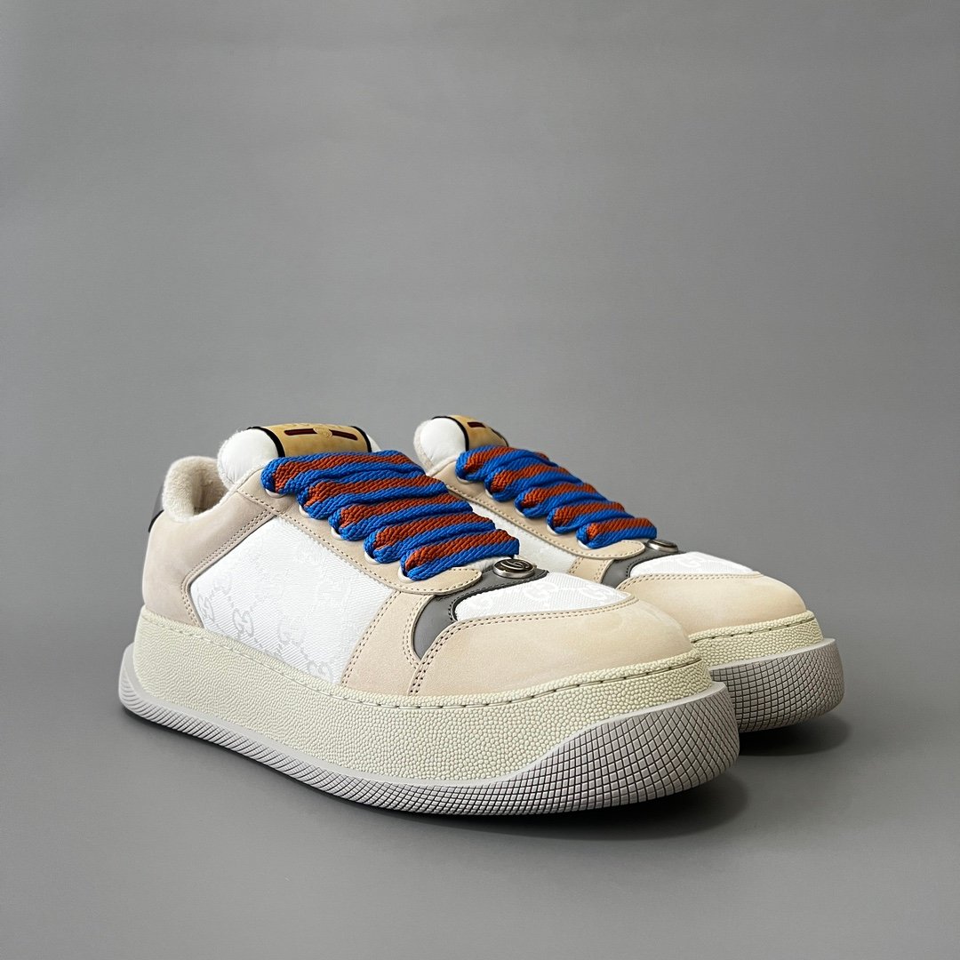 Aurora Custom Gucci Screener "Chunky Platform" White GG Canvas & Beige Suede Sneaker (Men's Edition) - Image 3