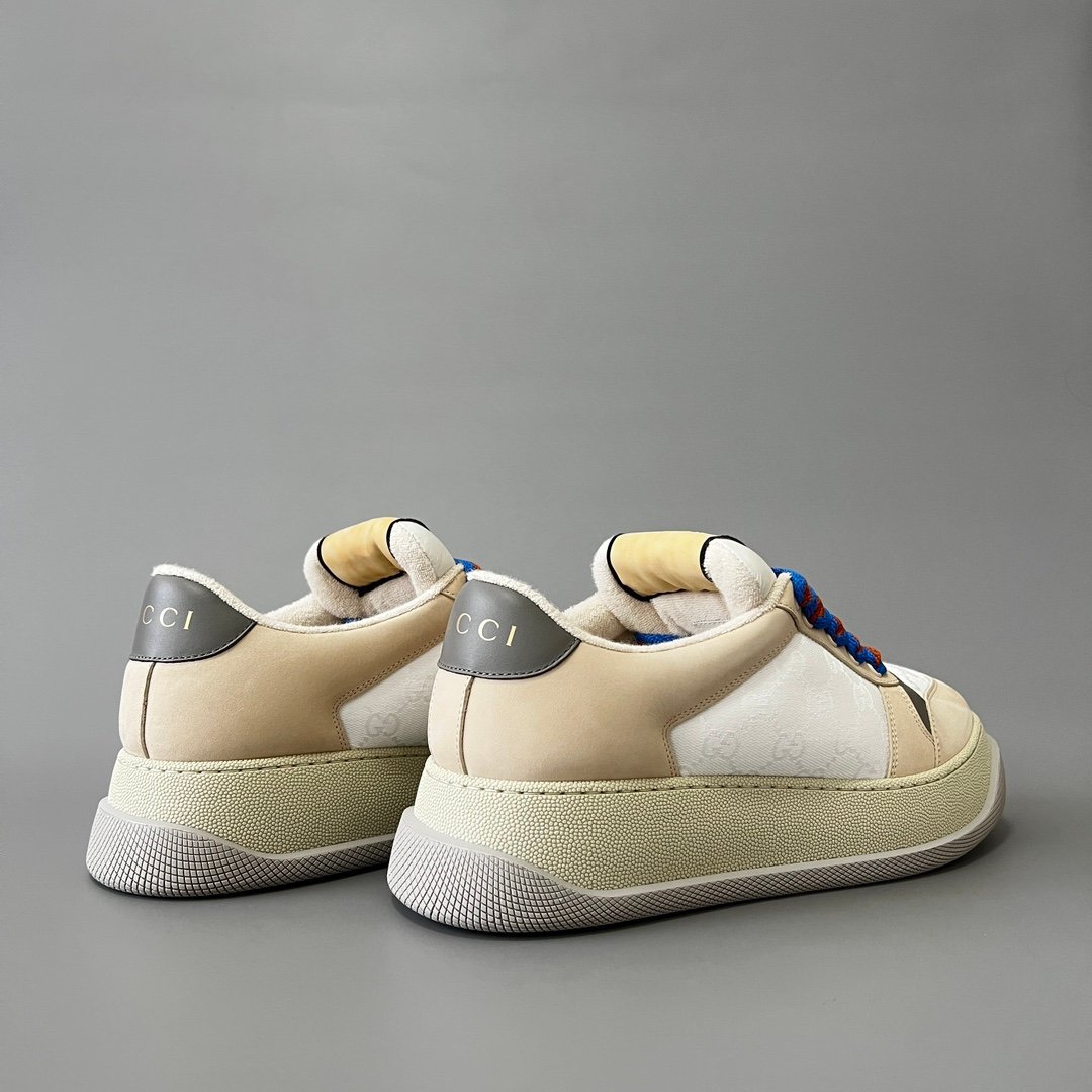 Aurora Custom Gucci Screener "Chunky Platform" White GG Canvas & Beige Suede Sneaker (Men's Edition) - Image 4