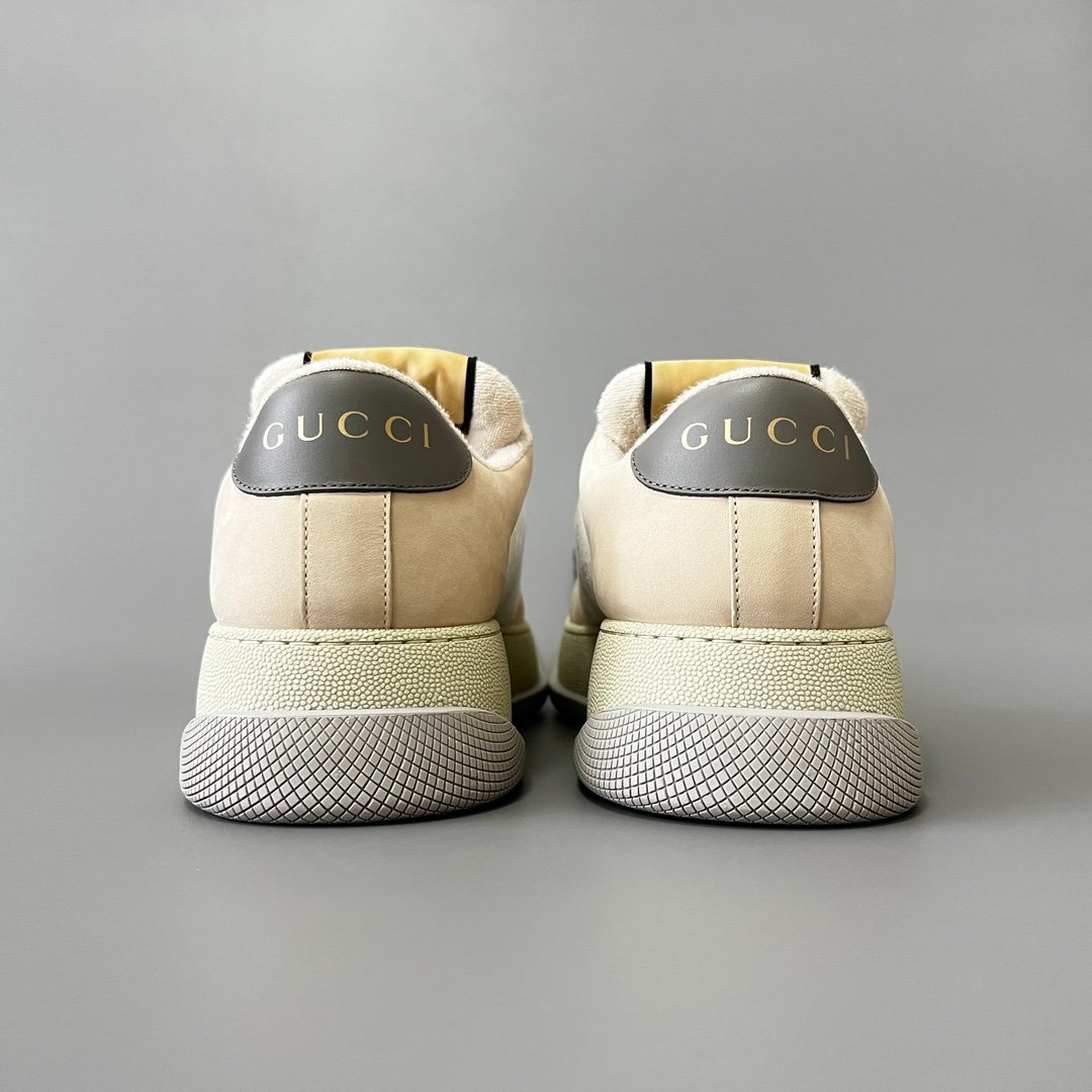 Aurora Custom Gucci Screener "Chunky Platform" White GG Canvas & Beige Suede Sneaker (Men's Edition) - Image 5