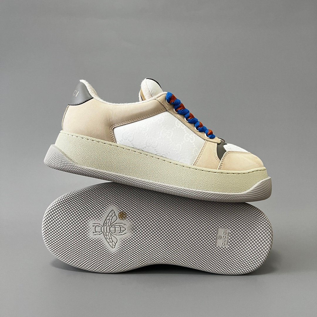Aurora Custom Gucci Screener "Chunky Platform" White GG Canvas & Beige Suede Sneaker (Men's Edition) - Image 6