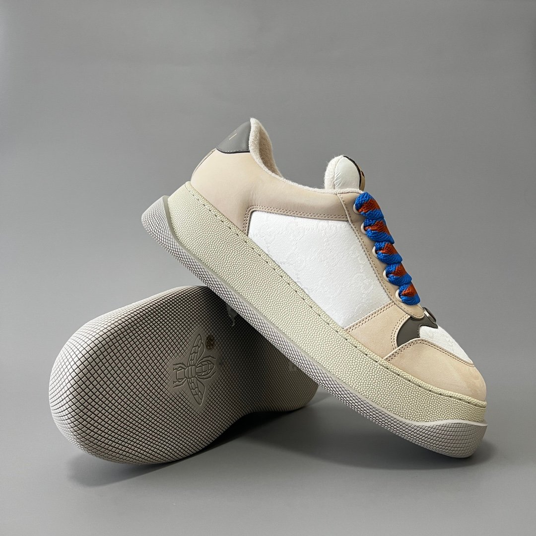 Aurora Custom Gucci Screener "Chunky Platform" White GG Canvas & Beige Suede Sneaker (Men's Edition) - Image 7
