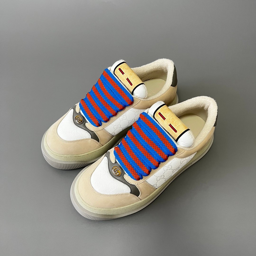 Aurora Custom Gucci Screener "Chunky Platform" White GG Canvas & Beige Suede Sneaker (Men's Edition) - Image 8