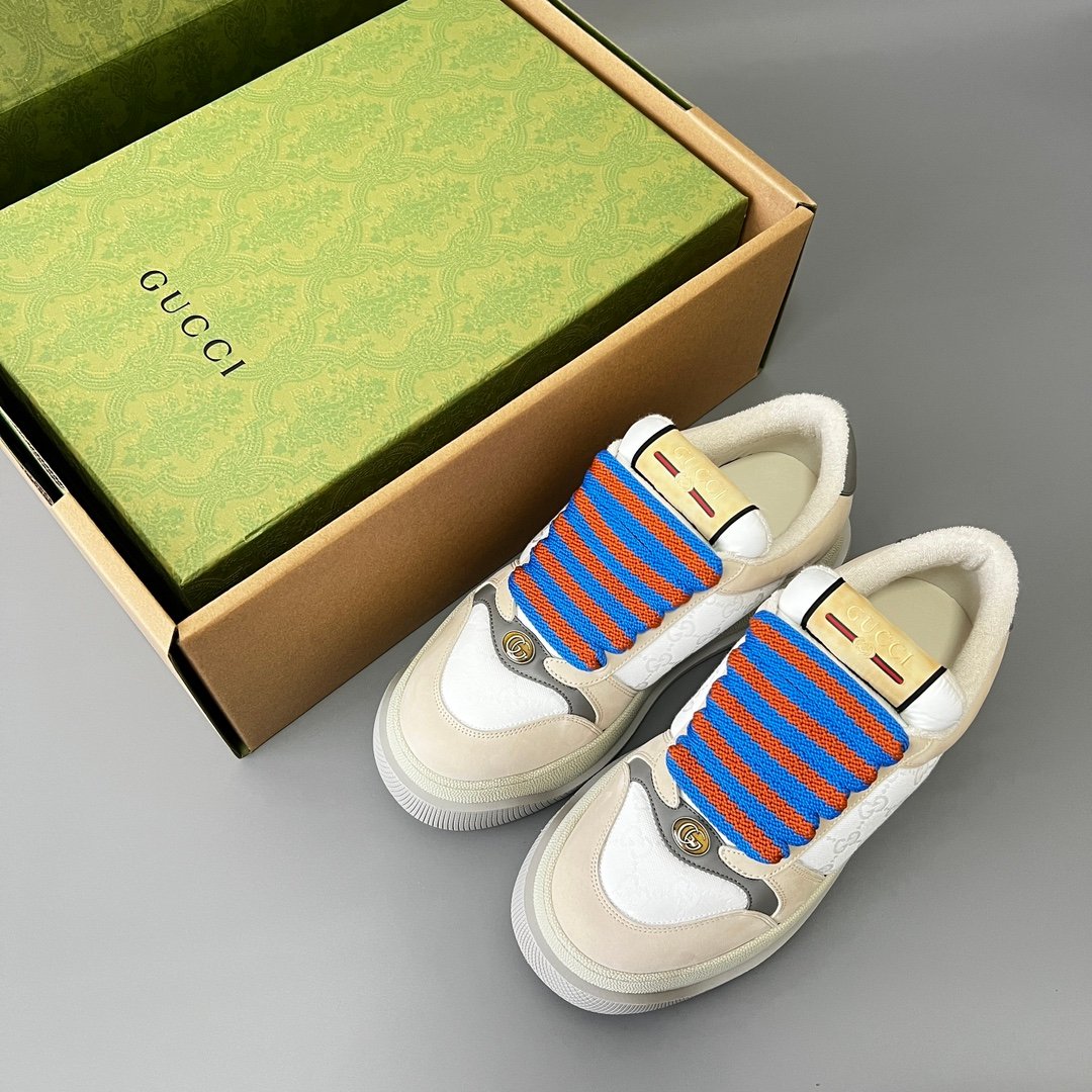 Aurora Custom Gucci Screener "Chunky Platform" White GG Canvas & Beige Suede Sneaker (Men's Edition) - Image 9